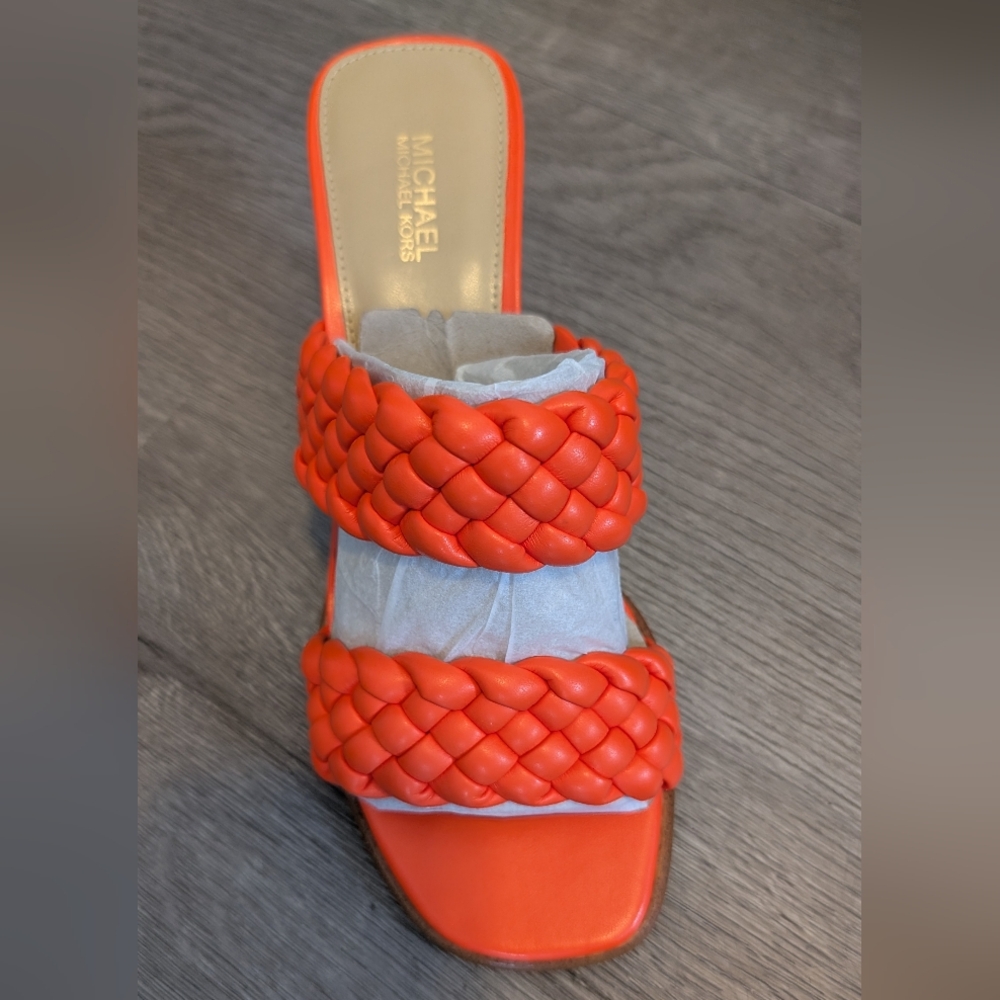 Michael Kors Bold Orange Braided Sandals - Picture 2 of 4